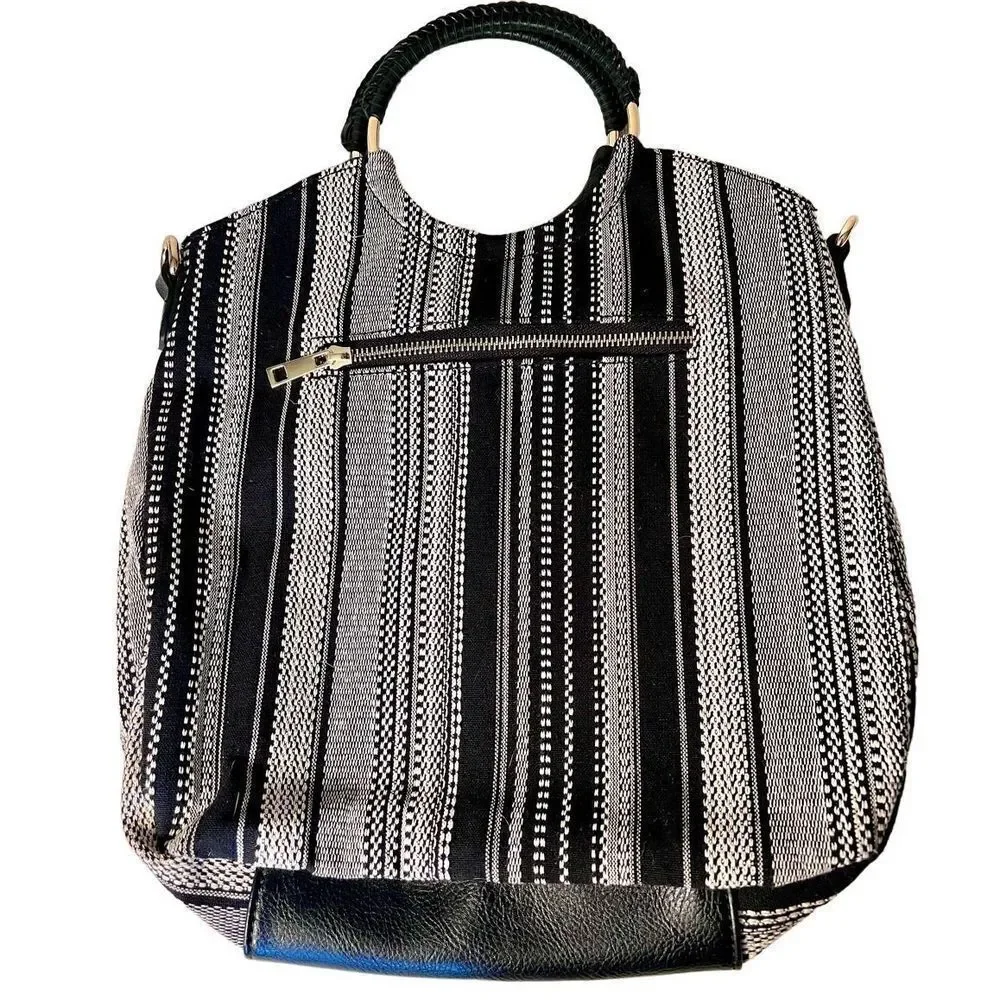 Sole Society Nordstrom Womens Black & White Handbag Tote Boho Purse